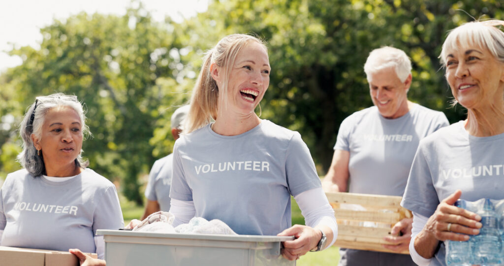 A group of people volunteering at a charity and fundraising event